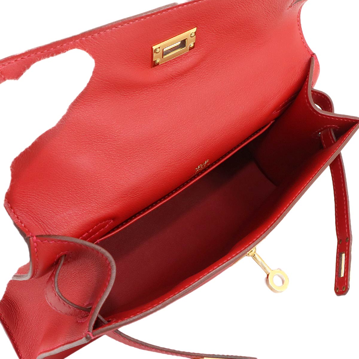 Pochette Kelly Hand Bag Veau Swift Leather Rouge Casaque