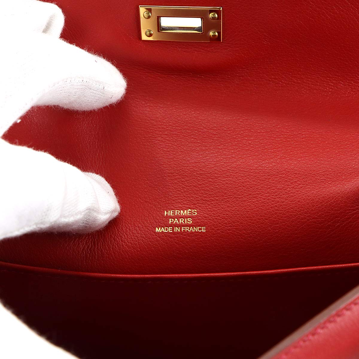 Pochette Kelly Hand Bag Veau Swift Leather Rouge Casaque