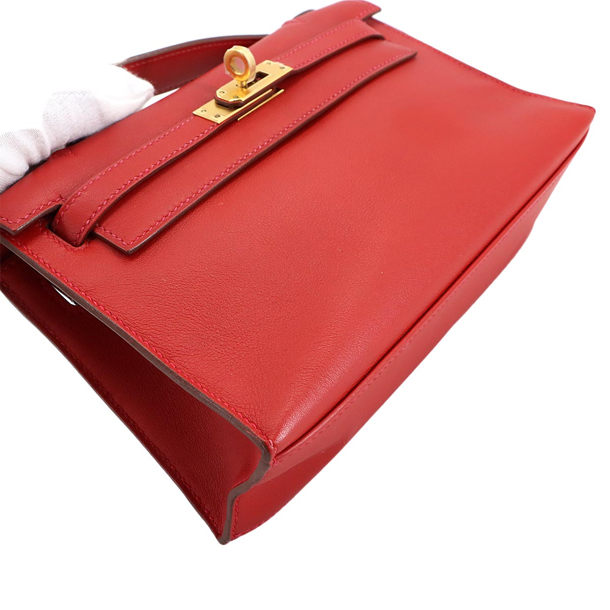 Pochette Kelly Hand Bag Veau Swift Leather Rouge Casaque