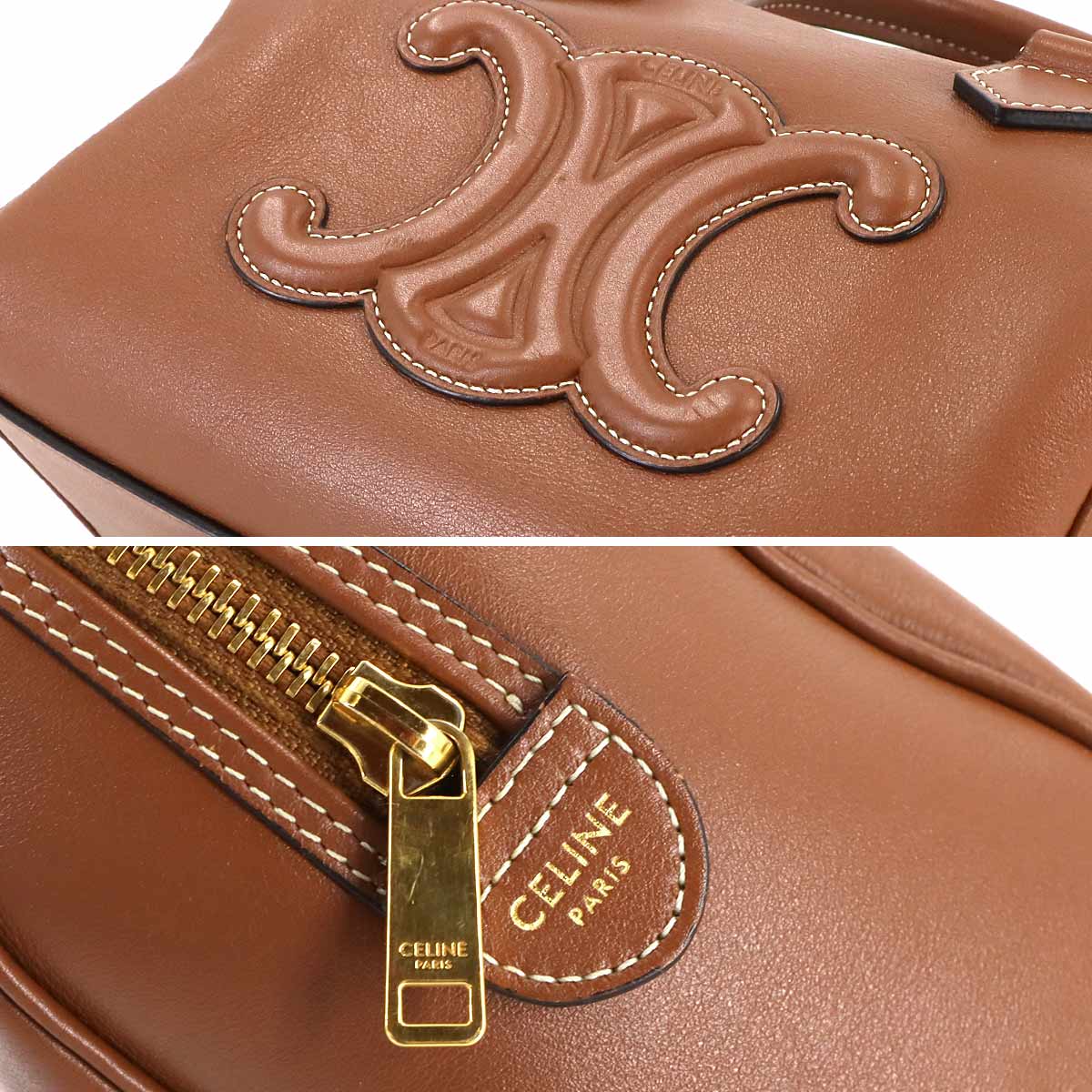 CUIR Triomphe Small Boston Hand Shoulder Bag Leather Brown