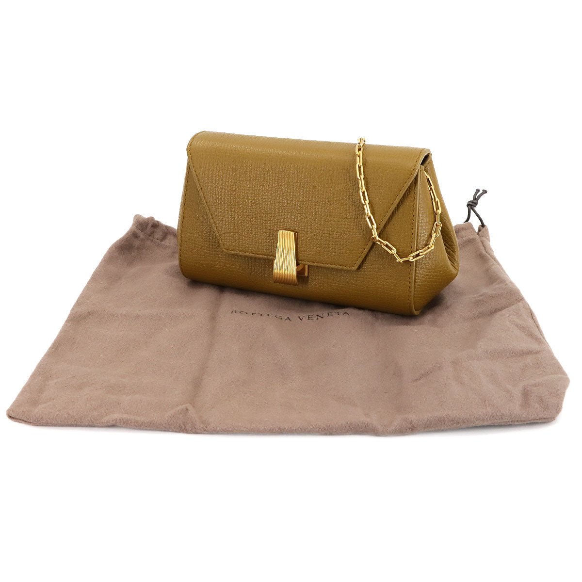 Mini Angle Chain Shoulder Bag Leather Brown 608798