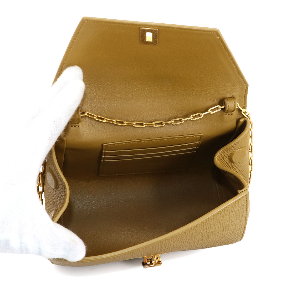 Mini Angle Chain Shoulder Bag Leather Brown 608798