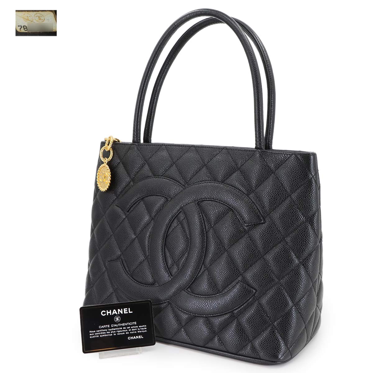 Medallion Tote Bag Leather Black A01804 Coco Logos