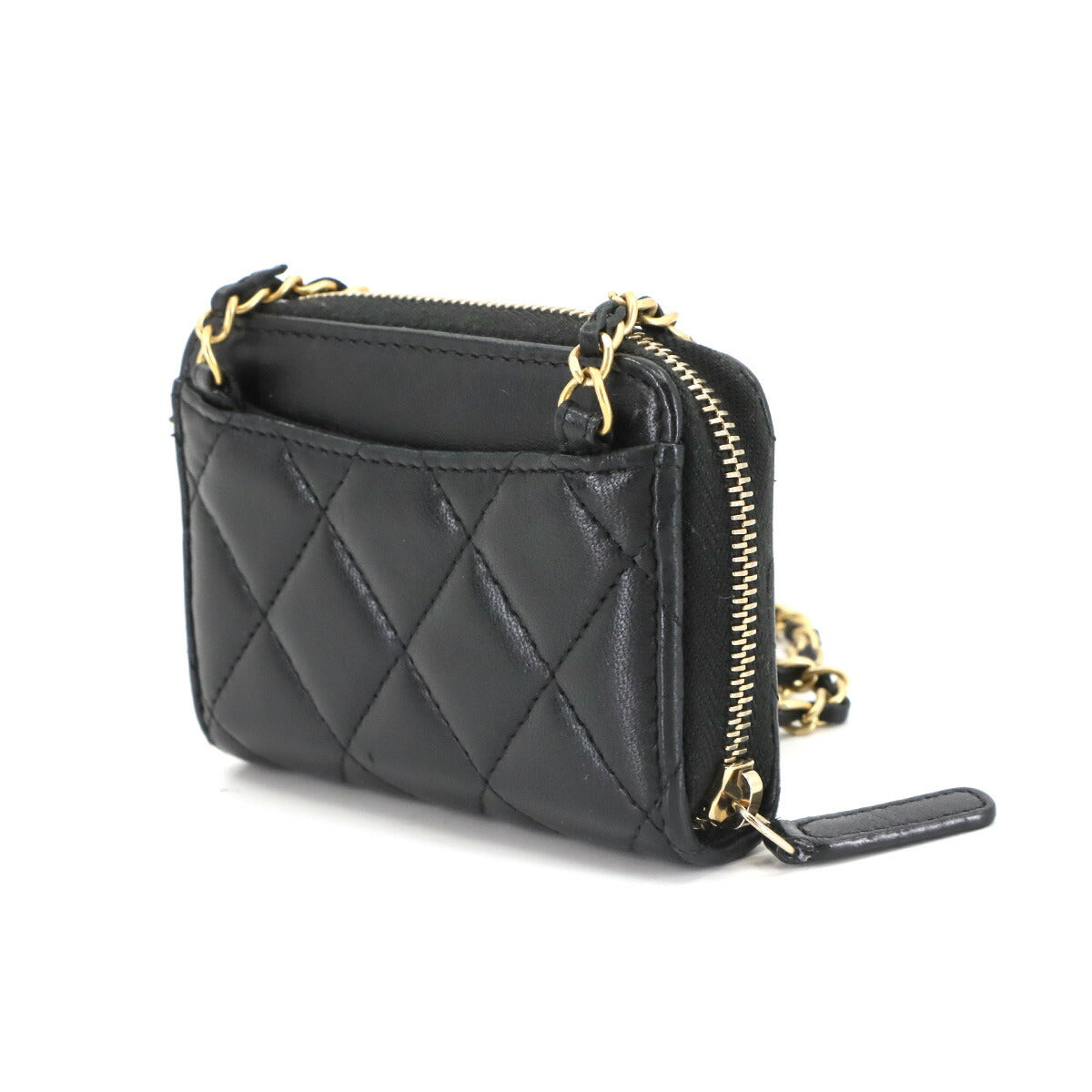 Matelasse Chain Wallet Coin case Leather Black AP2462