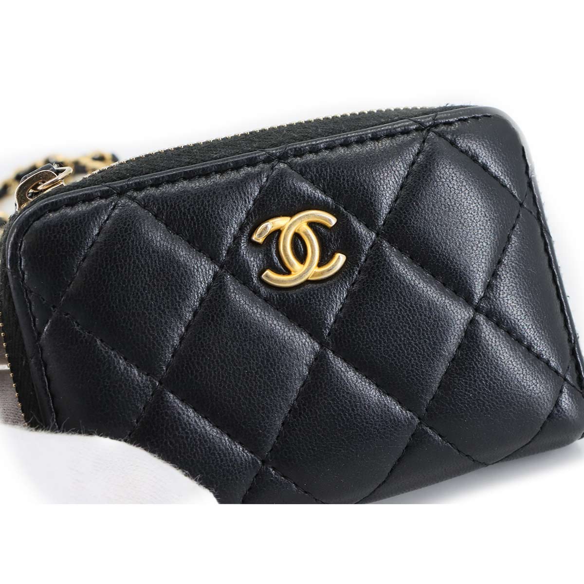 Matelasse Chain Wallet Coin case Leather Black AP2462