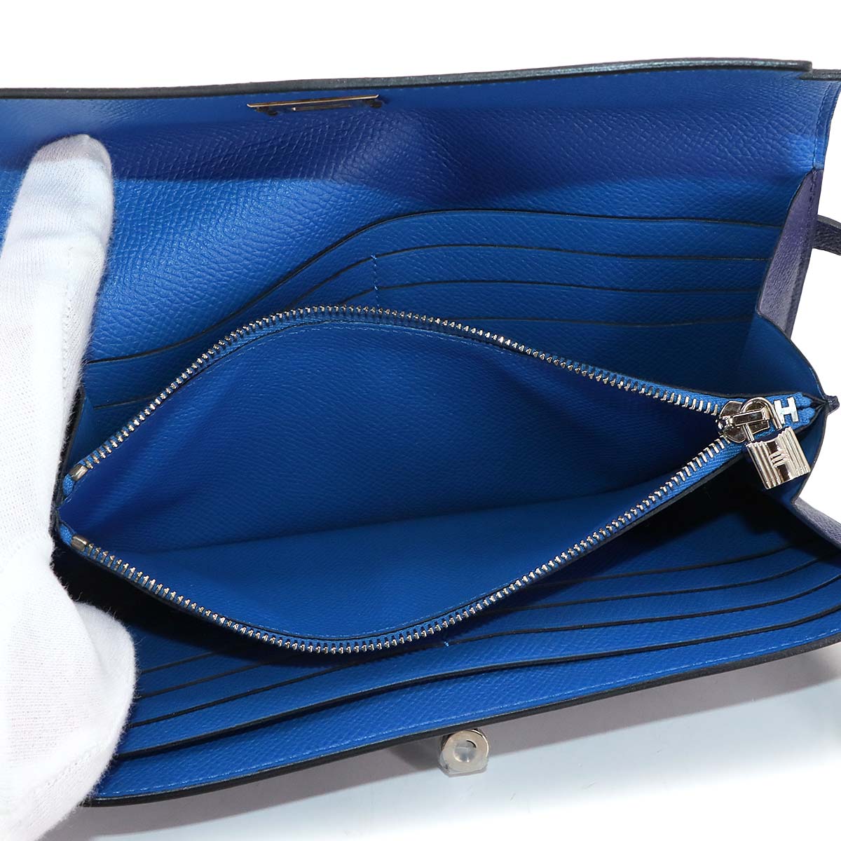 Kelly Wallet Veau Epsom Leather Blue encre Blue zellige Purse