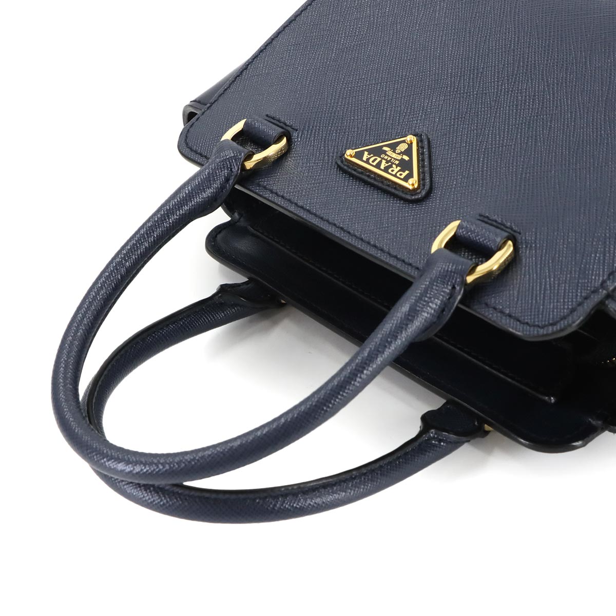 2way Hand Shoulder Bag Saffiano Leather Navy 1BA380