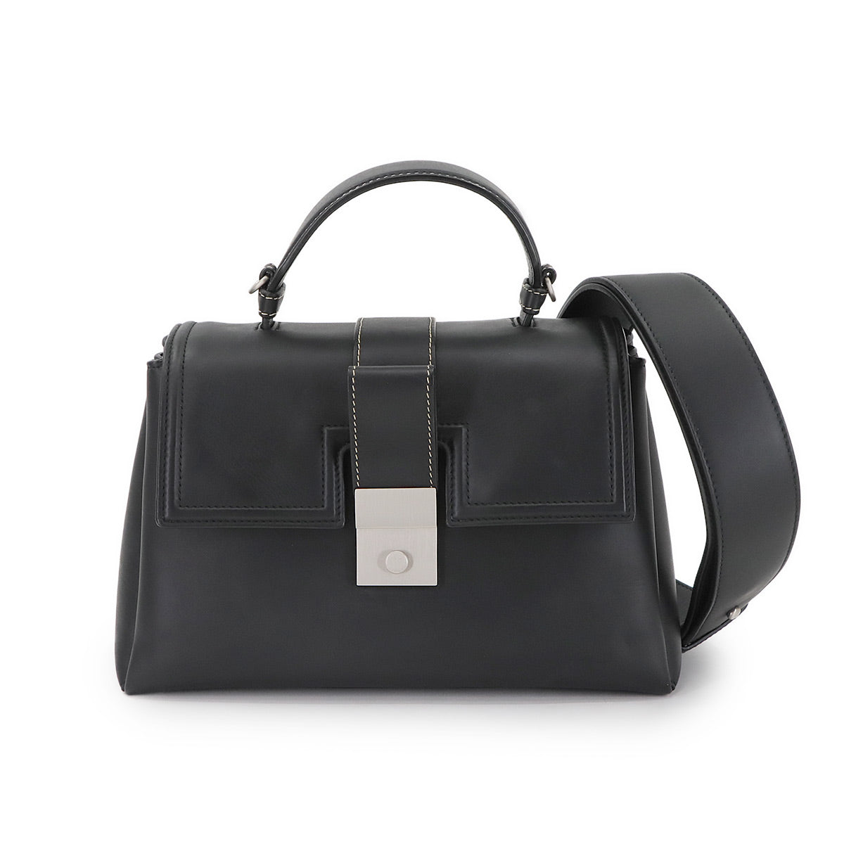 Piazza 2way Hand Shoulder Bag Leather Black Purse