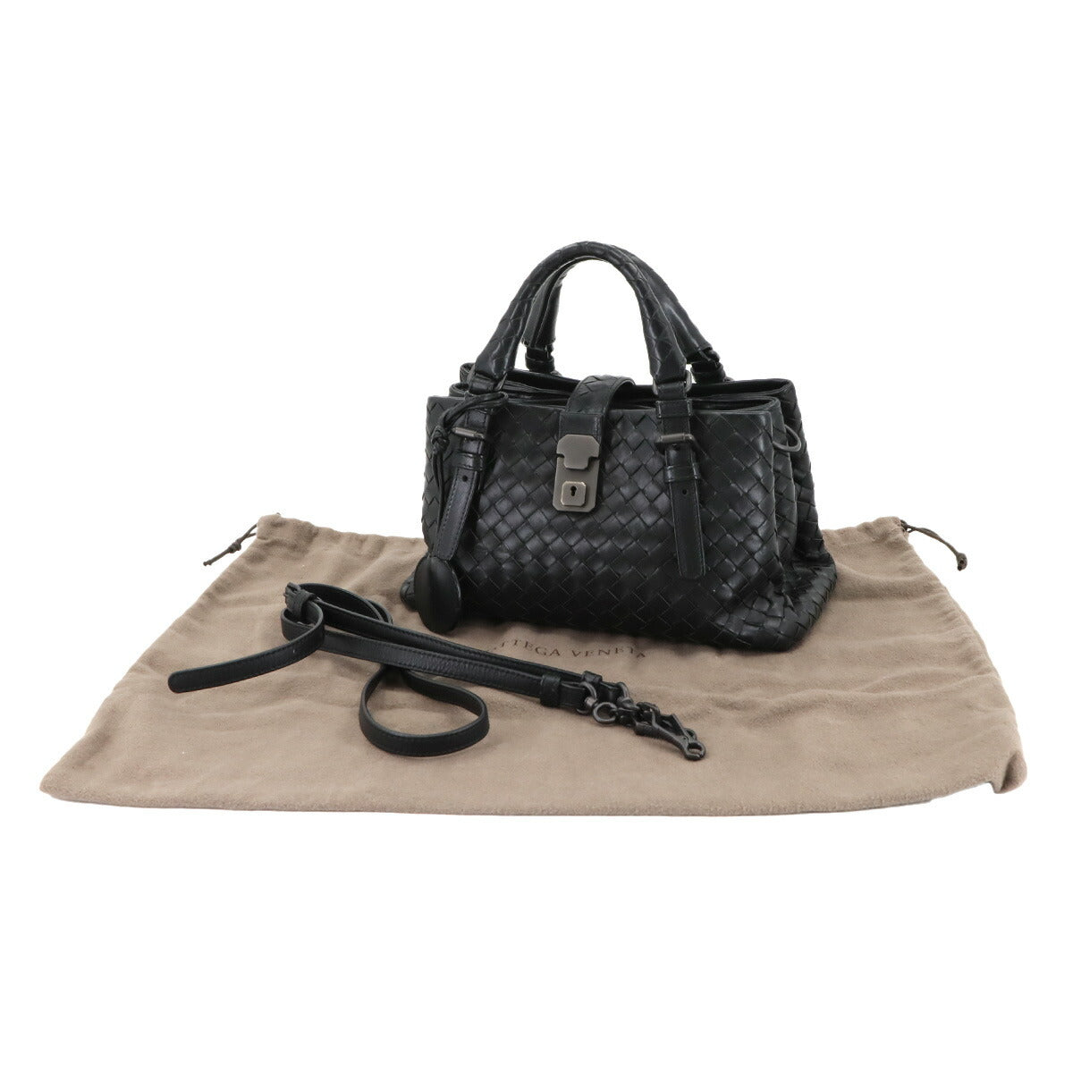 Baby Roma Intrecciato Hand Shoulder Bag Lether Black