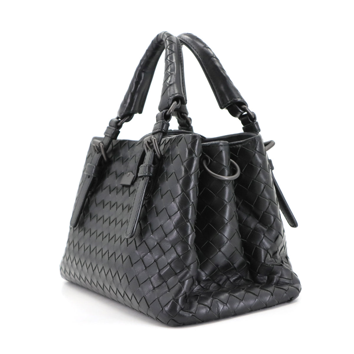 Baby Roma Intrecciato Hand Shoulder Bag Lether Black