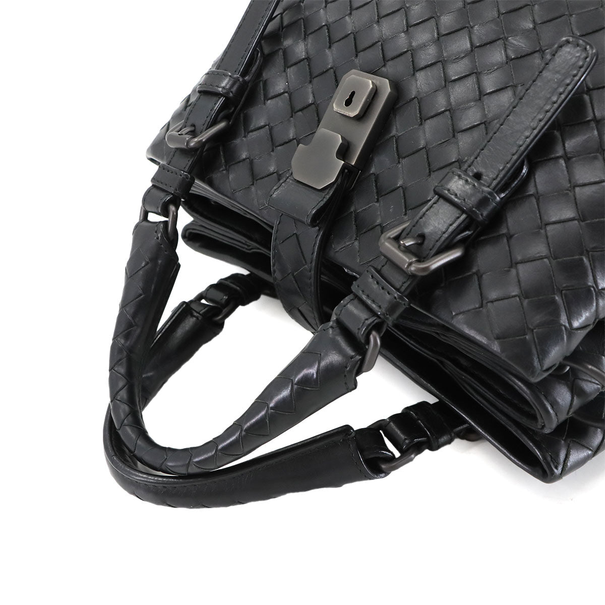 Baby Roma Intrecciato Hand Shoulder Bag Lether Black