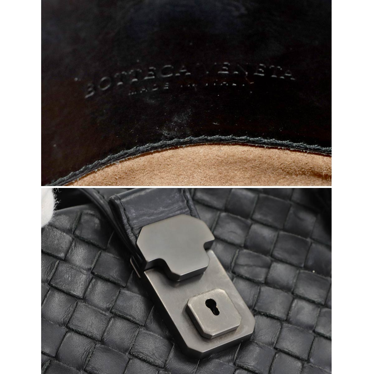 Baby Roma Intrecciato Hand Shoulder Bag Lether Black