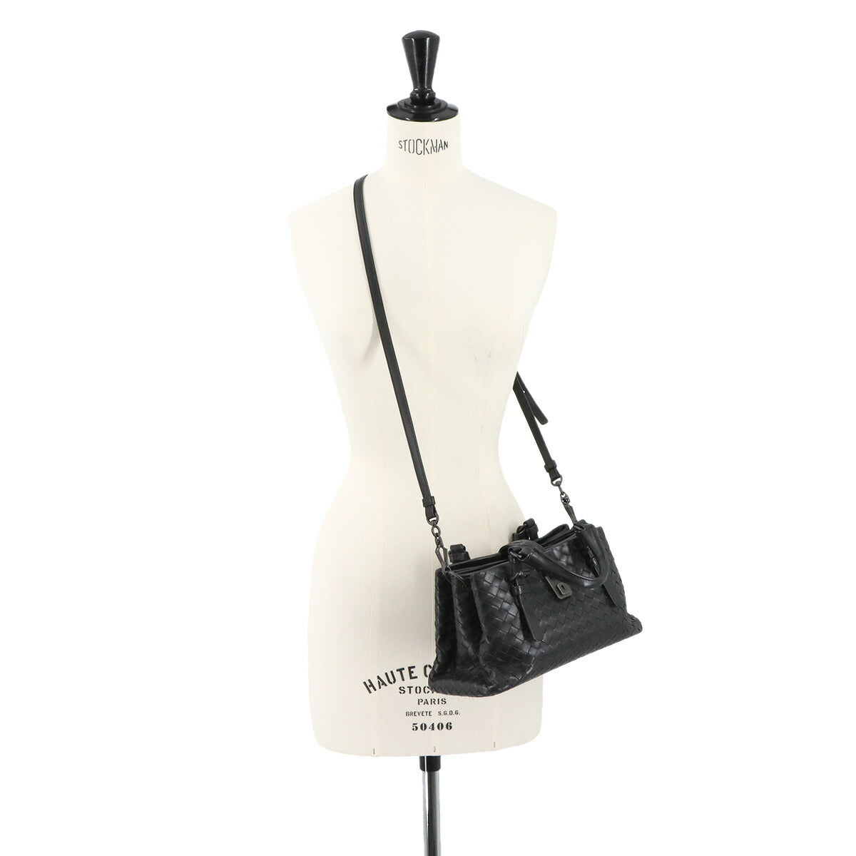 Baby Roma Intrecciato Hand Shoulder Bag Lether Black