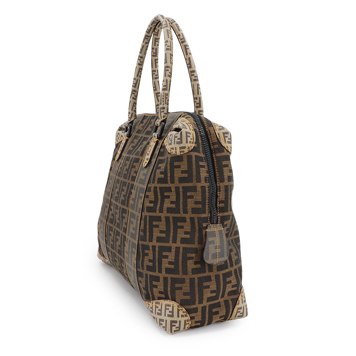 Zucca Zucchino Hand Bag Canvas PVC Brown Black 8BL096 Vintage