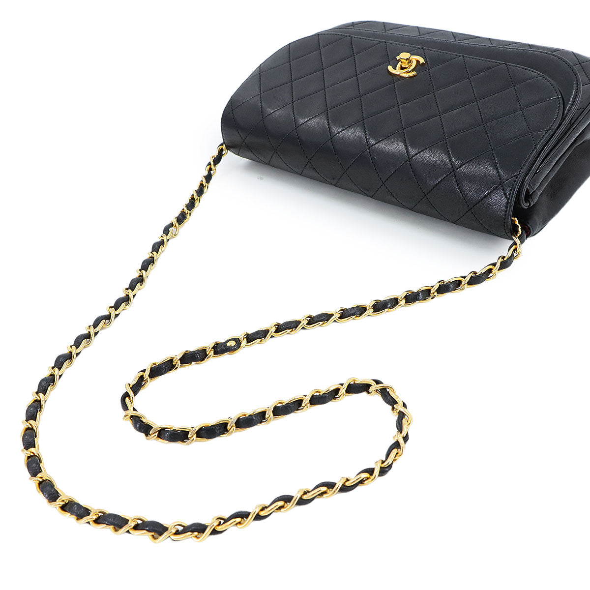 Matelasse Chain Shoulder Bag Leather Black Vintage Purse