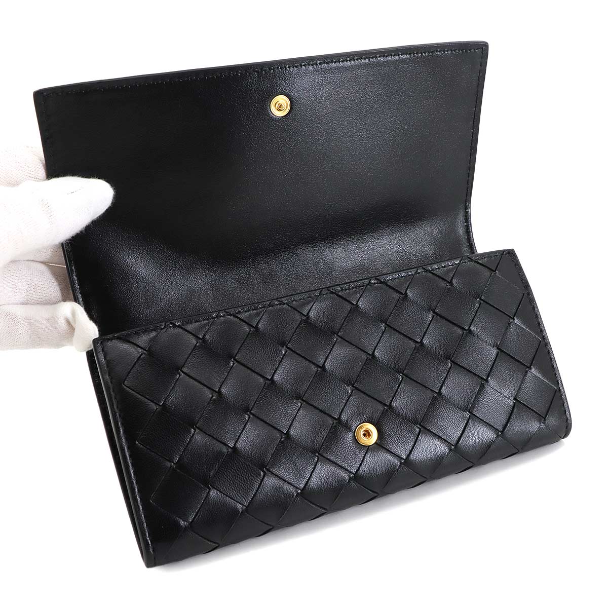 Intrecciato Large Flap Long Wallet Leather Black