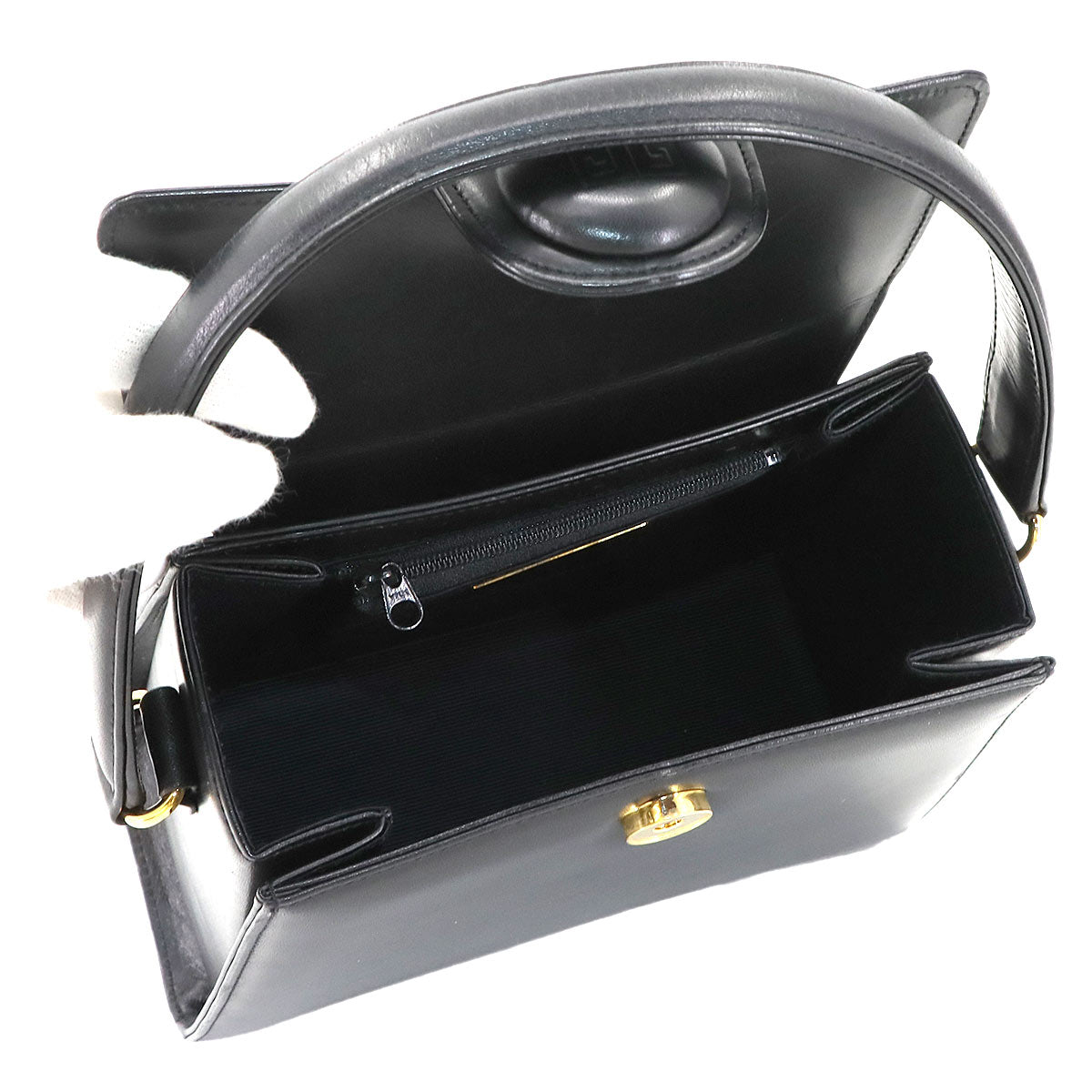 Hand Bag Leather Black Square Purse