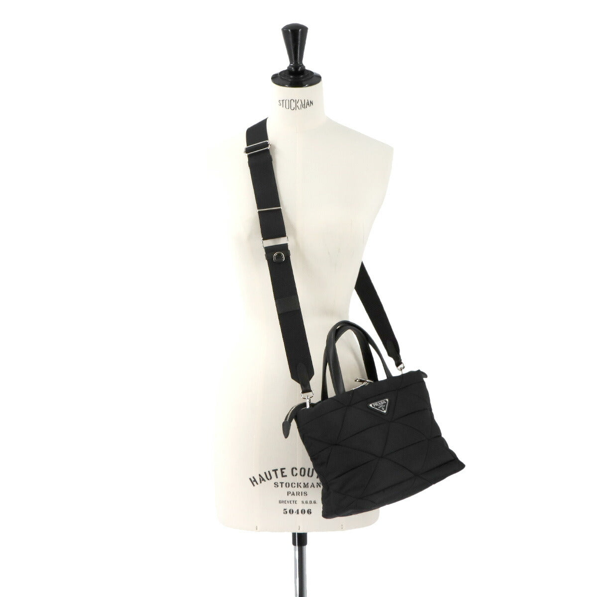 Small Padded 2way Tote Shoulder Bag Nylon Leather Nero 1BG373