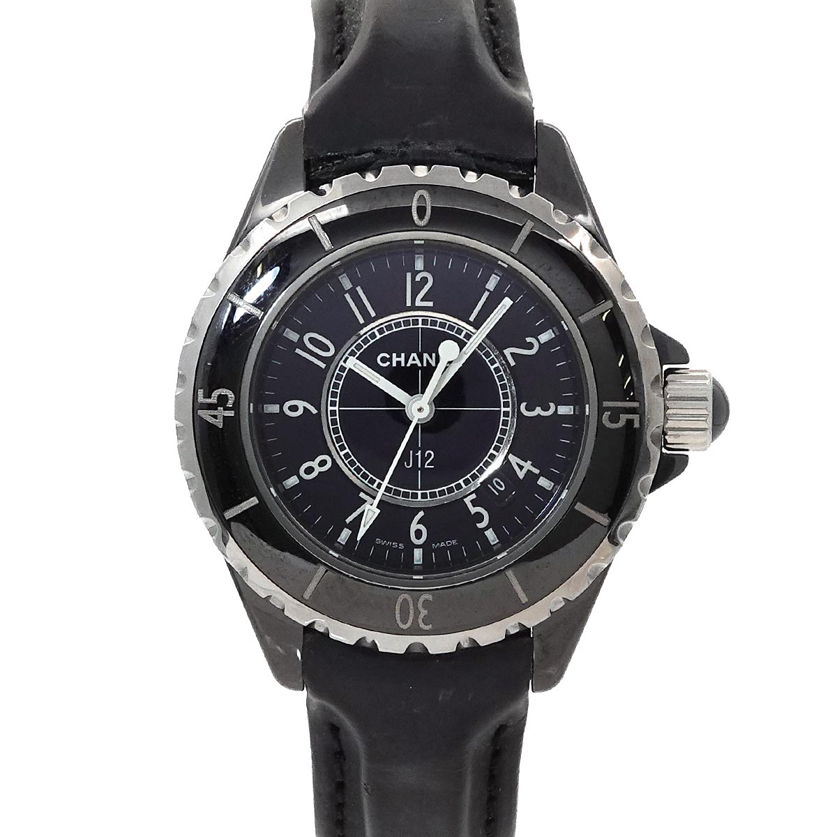 J12 33mm H0680 Quartz Date Ceramic Black Dial Ladies Watch