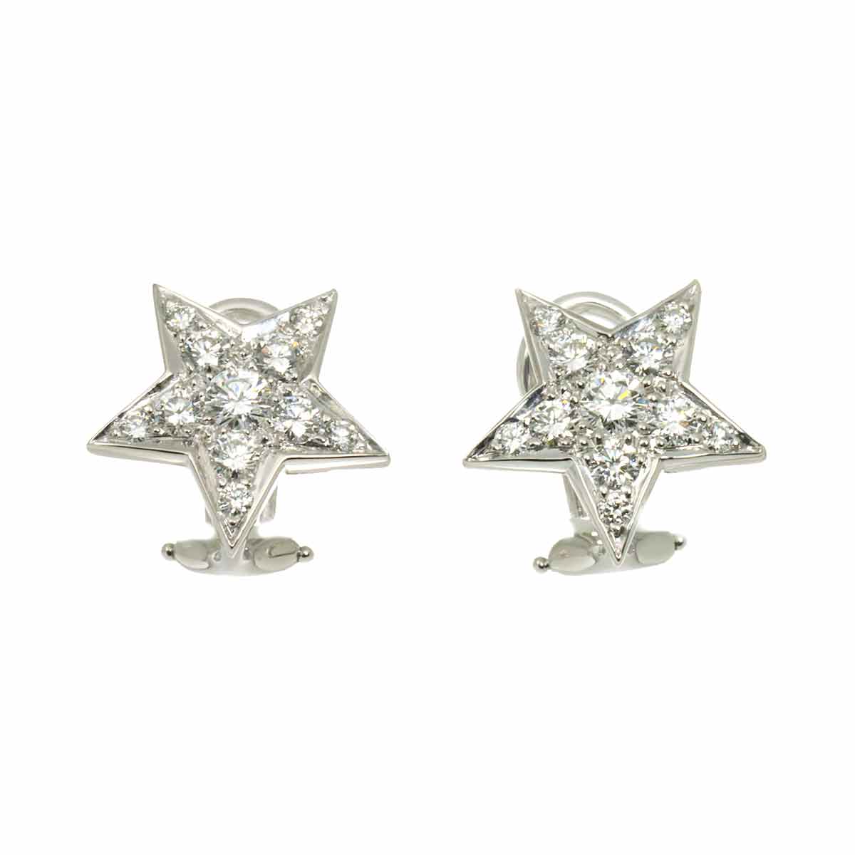 Star Motif Diamond Earrings Clip on Platinum