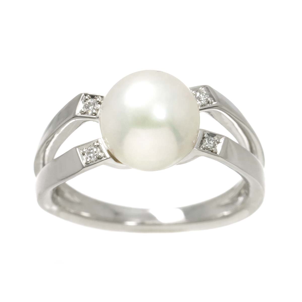 Akoya Pearl 8.5mm Diamond Ring 18K WG 750 size7.25(US)