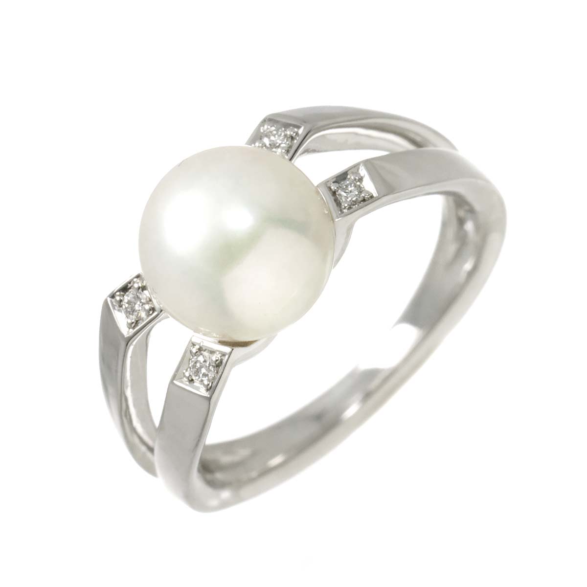 Akoya Pearl 8.5mm Diamond Ring 18K WG 750 size7.25(US)