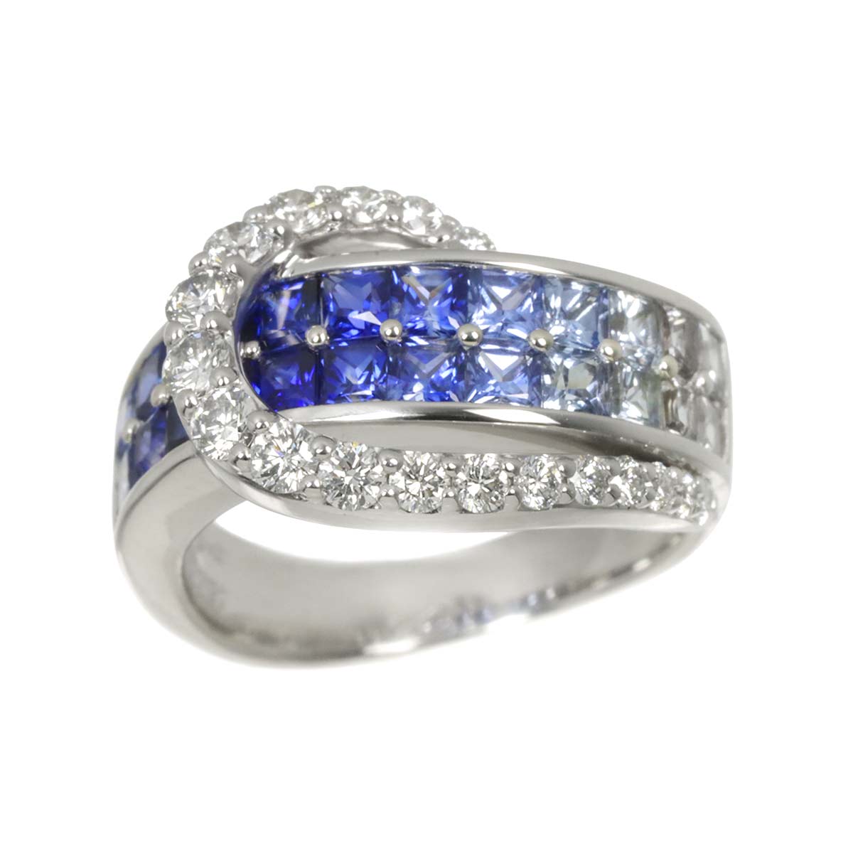 Sapphire 2.10ct Diamond 0.53ct Ring 18K WG 750 Size 5.25(US)