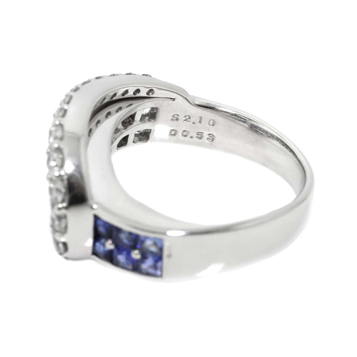 Sapphire 2.10ct Diamond 0.53ct Ring 18K WG 750 Size 5.25(US)