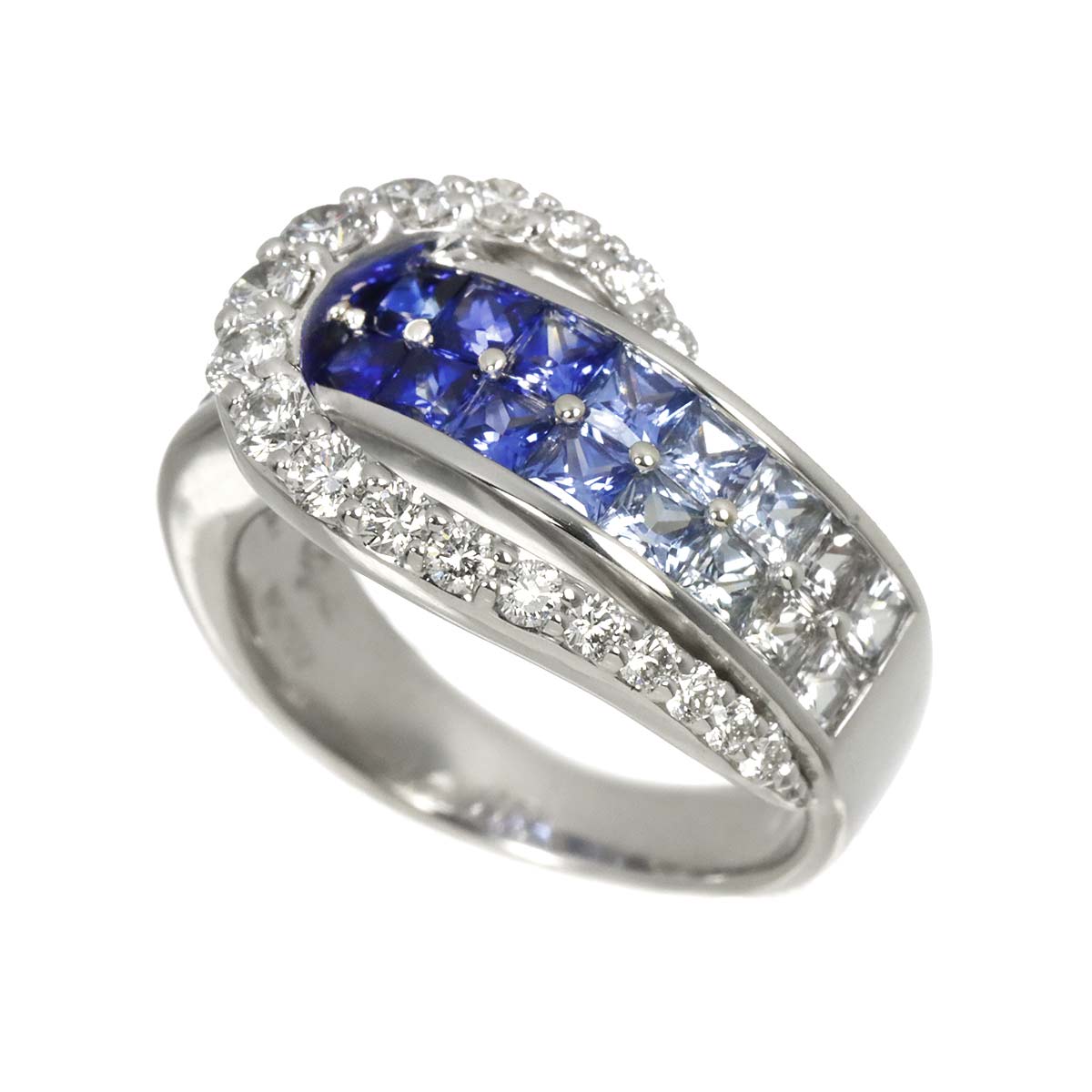 Sapphire 2.10ct Diamond 0.53ct Ring 18K WG 750 Size 5.25(US)
