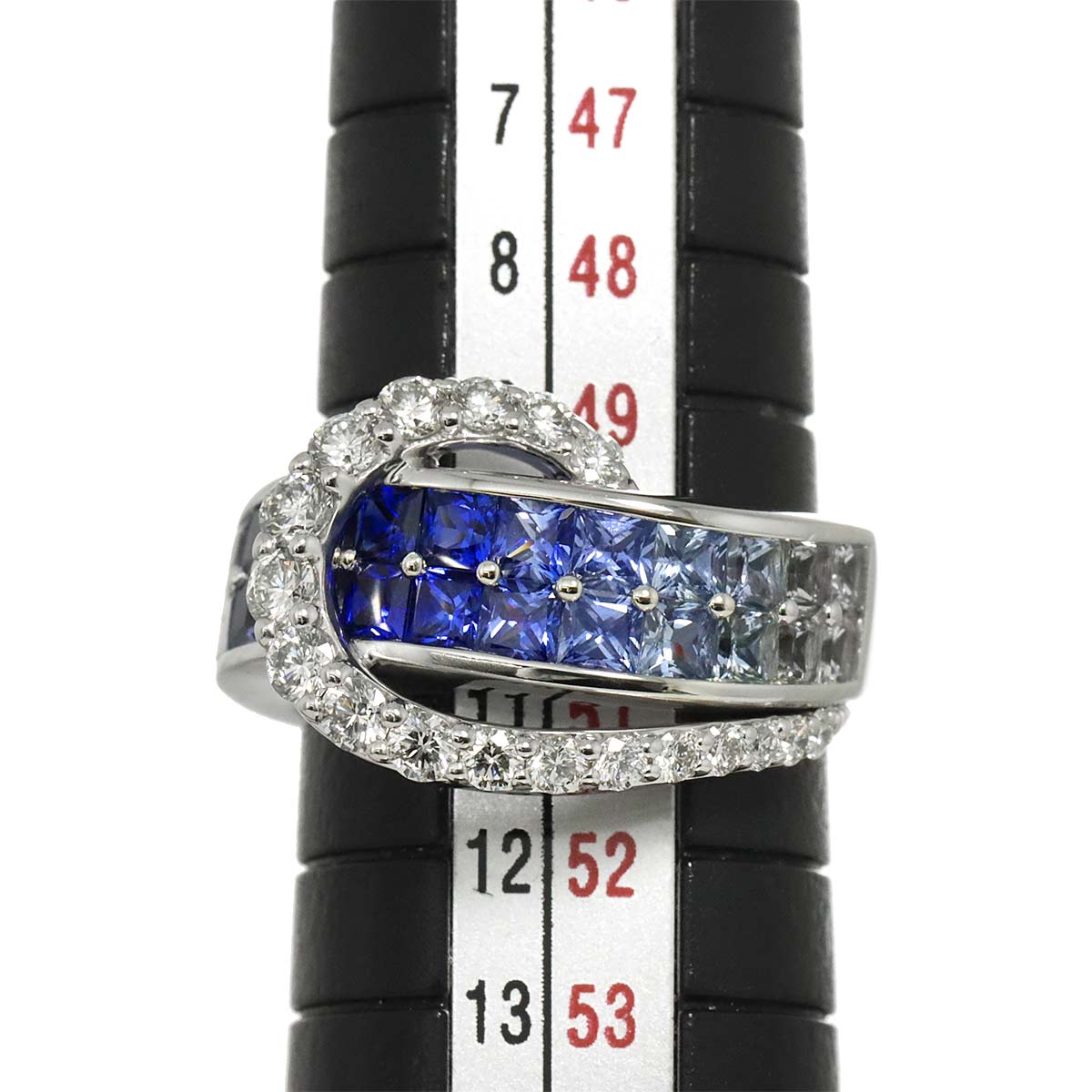 Sapphire 2.10ct Diamond 0.53ct Ring 18K WG 750 Size 5.25(US)