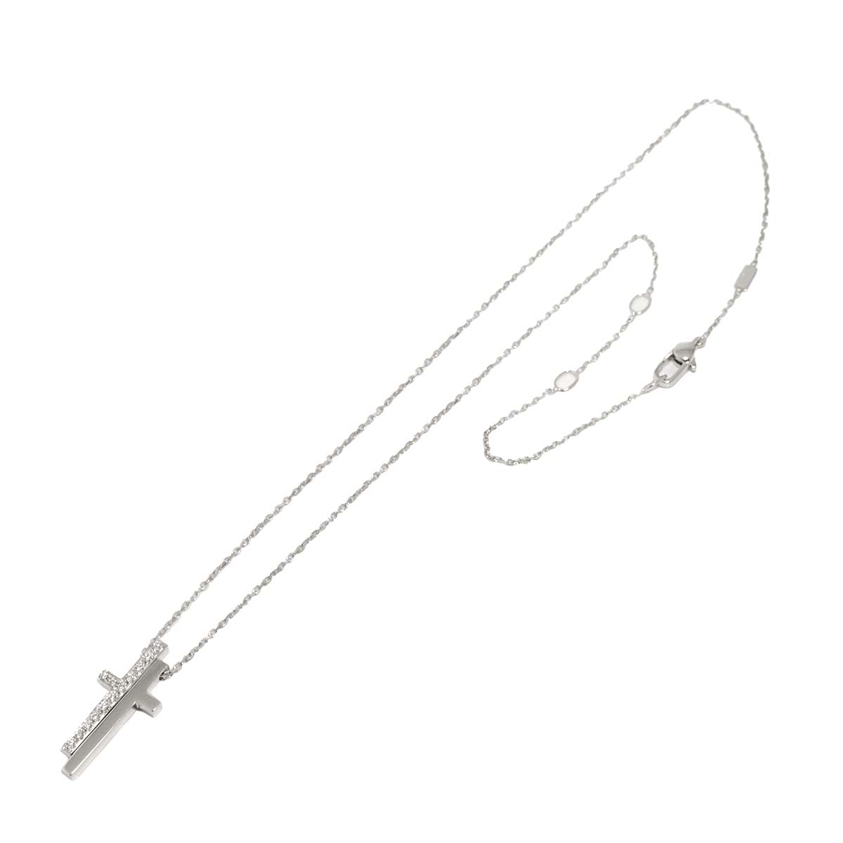 Separate Cross Diamond Necklace 18K White Gold 750