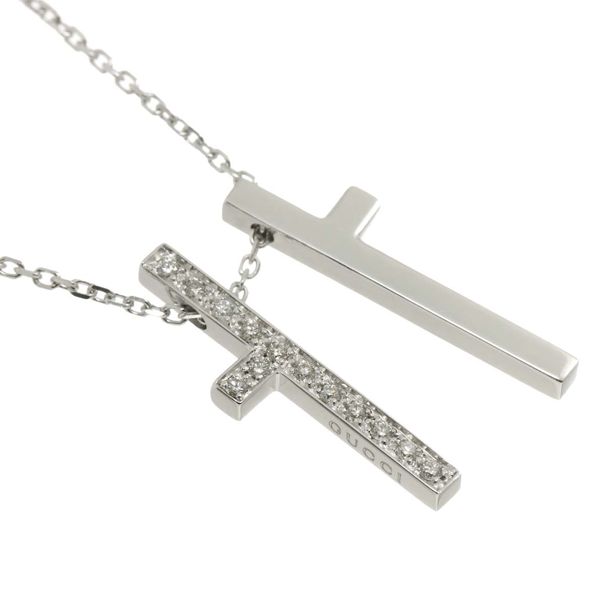 Separate Cross Diamond Necklace 18K White Gold 750