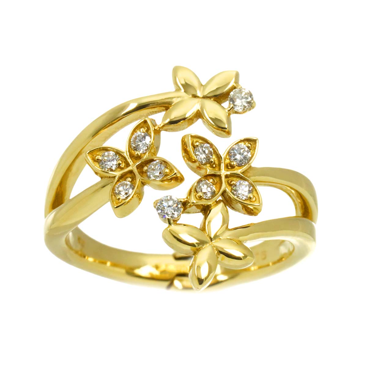 Diamond 0.16ct Ring 18K K18 YG Free size