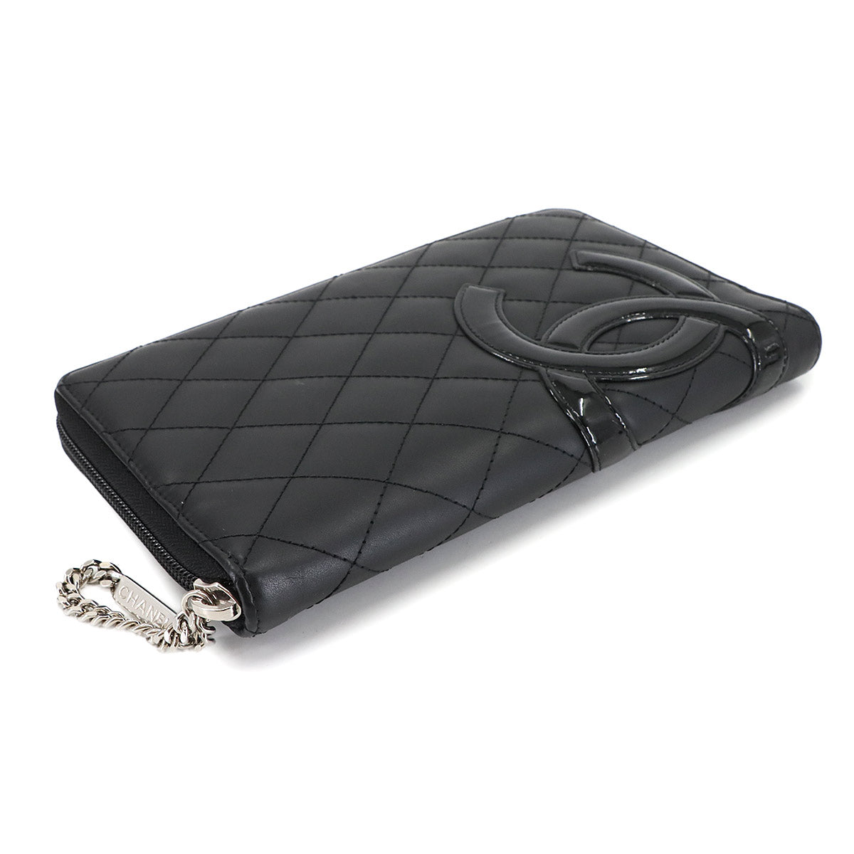 Cambon Line Zipped Around Long Wallet Leather Black A48660