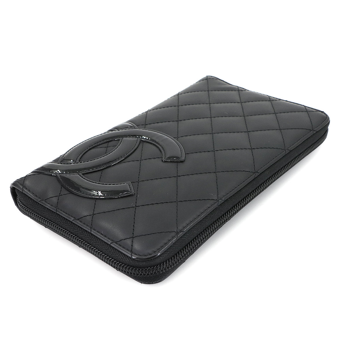 Cambon Line Zipped Around Long Wallet Leather Black A48660
