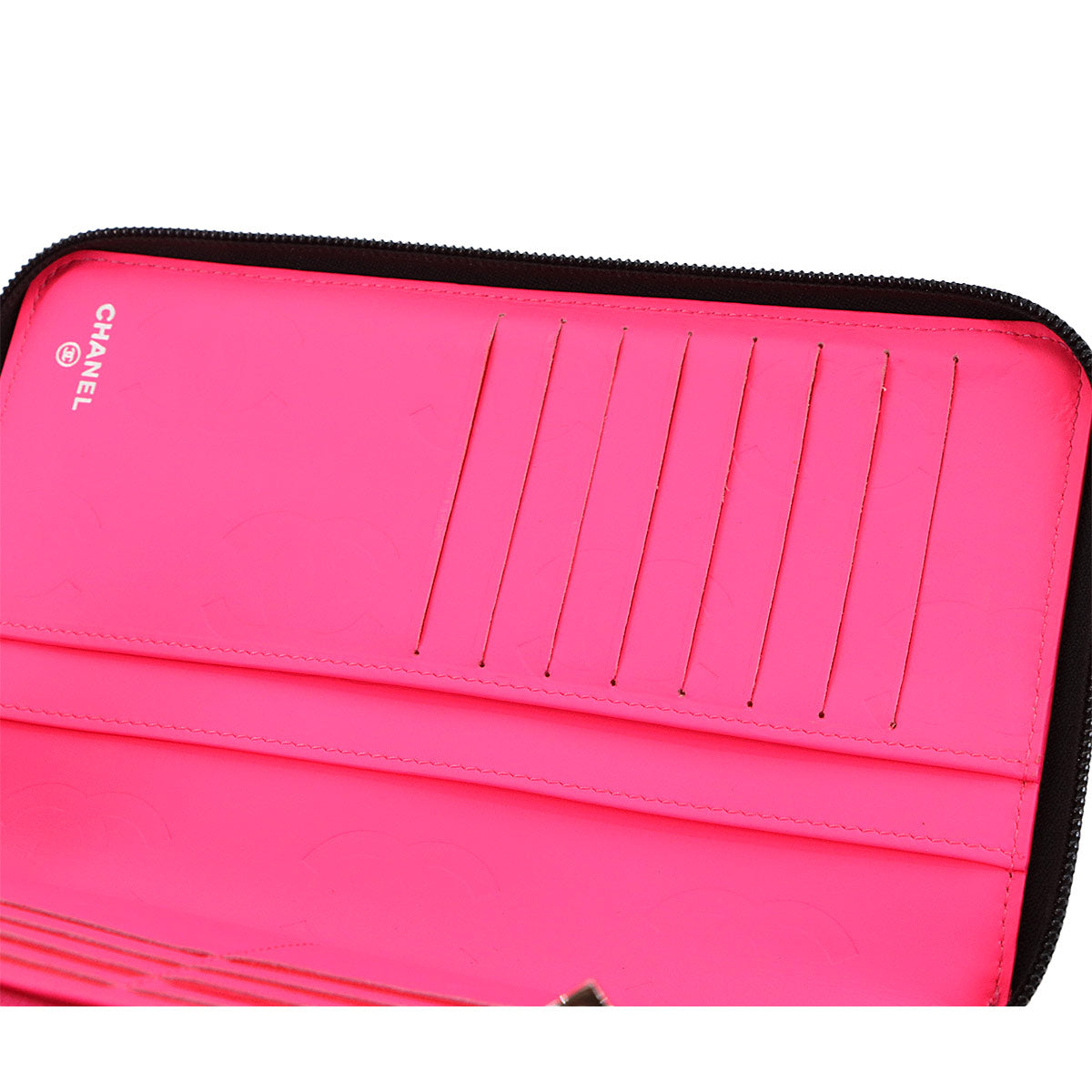 Cambon Line Zipped Around Long Wallet Leather Black A48660