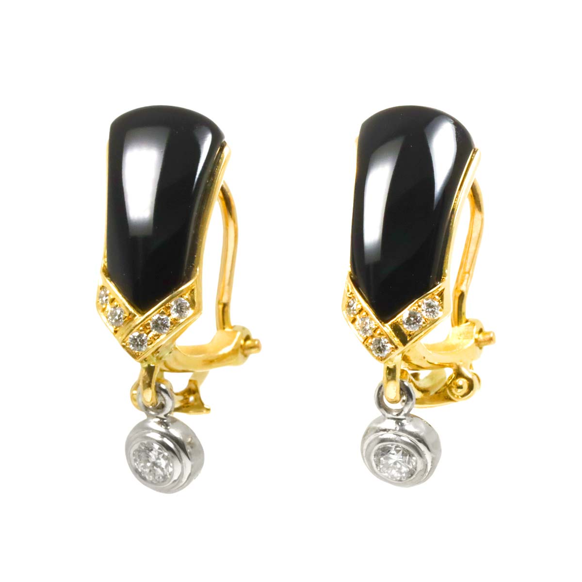 Onyx Diamond 0.09ct/0.08ct Earrings Clip on 18K YG Pt