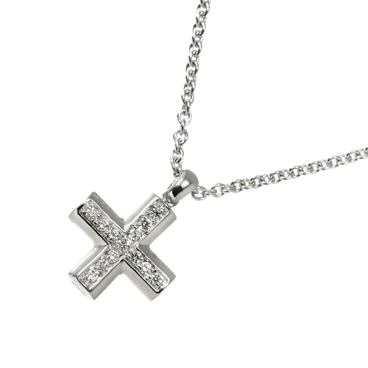 Cross Diamond Necklace K18 18K WG White Gold 750
