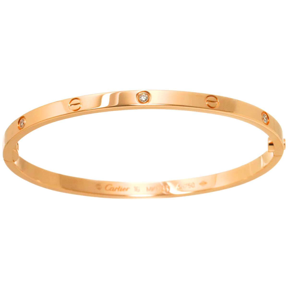 Love Bracelet SM Half Diamond Bangle 18K Pink Gold 750 Size16