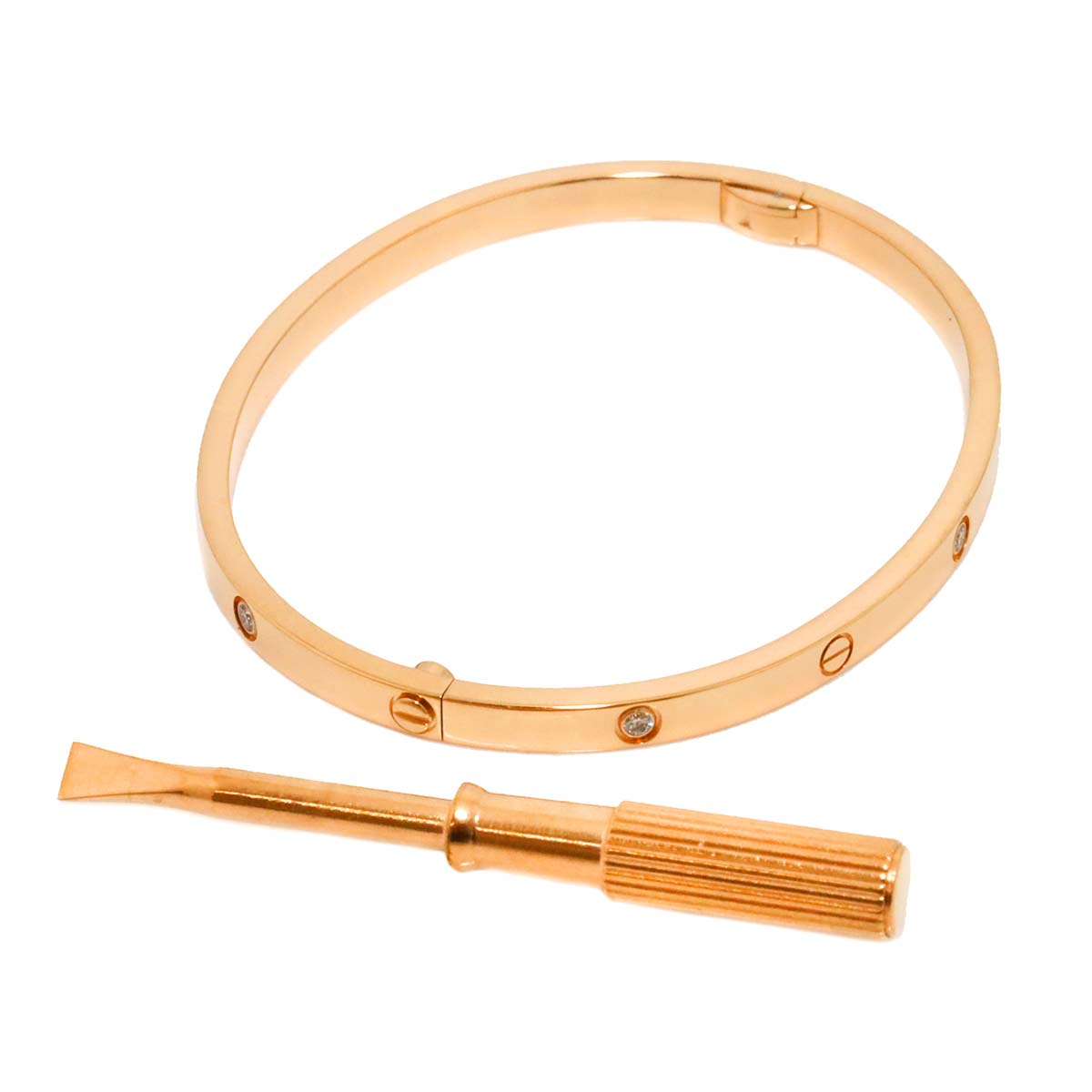 Love Bracelet SM Half Diamond Bangle 18K Pink Gold 750 Size16