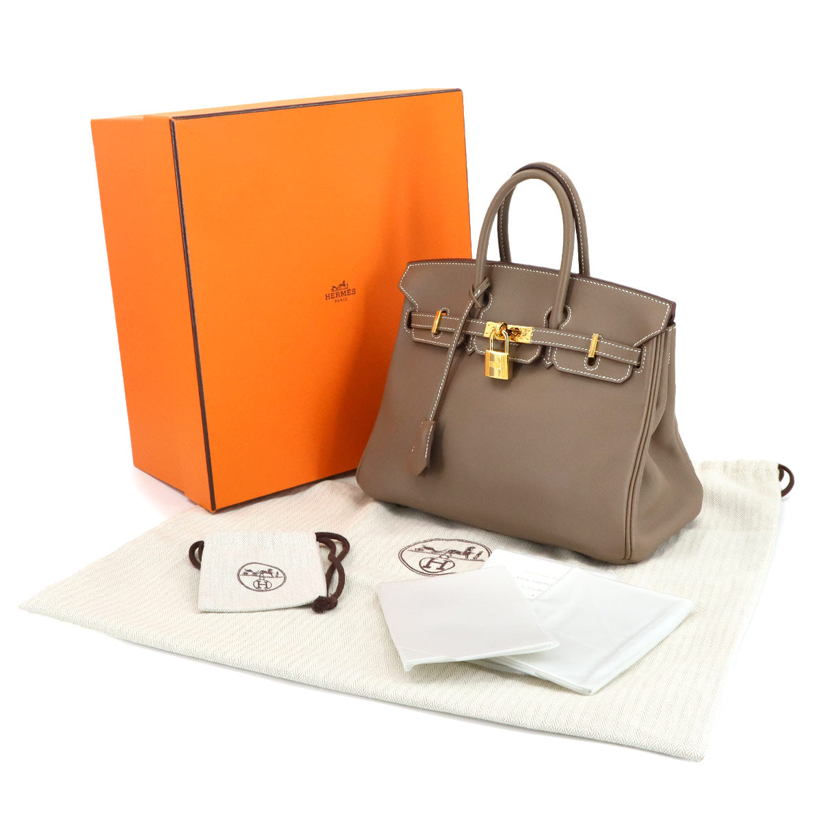 Birkin 25 Veau Swift Etoupe Hand Bag Purse