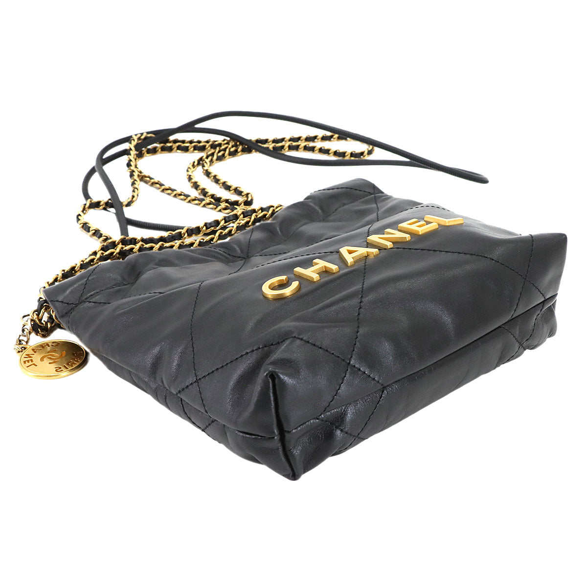 CHANEL 22 Mini Chain Hand Shoulder Bag Leather Black AS3980 Purse