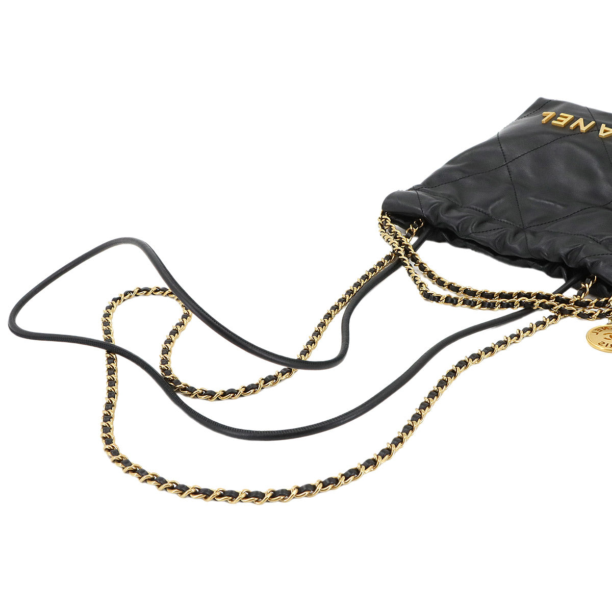 CHANEL 22 Mini Chain Hand Shoulder Bag Leather Black AS3980 Purse