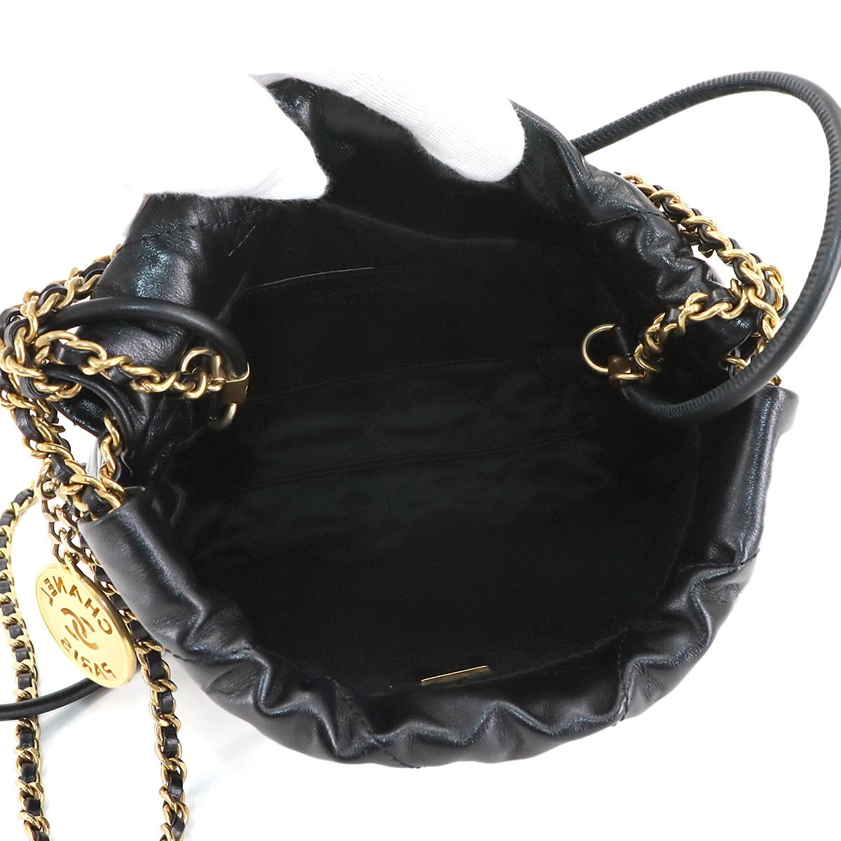 CHANEL 22 Mini Chain Hand Shoulder Bag Leather Black AS3980 Purse
