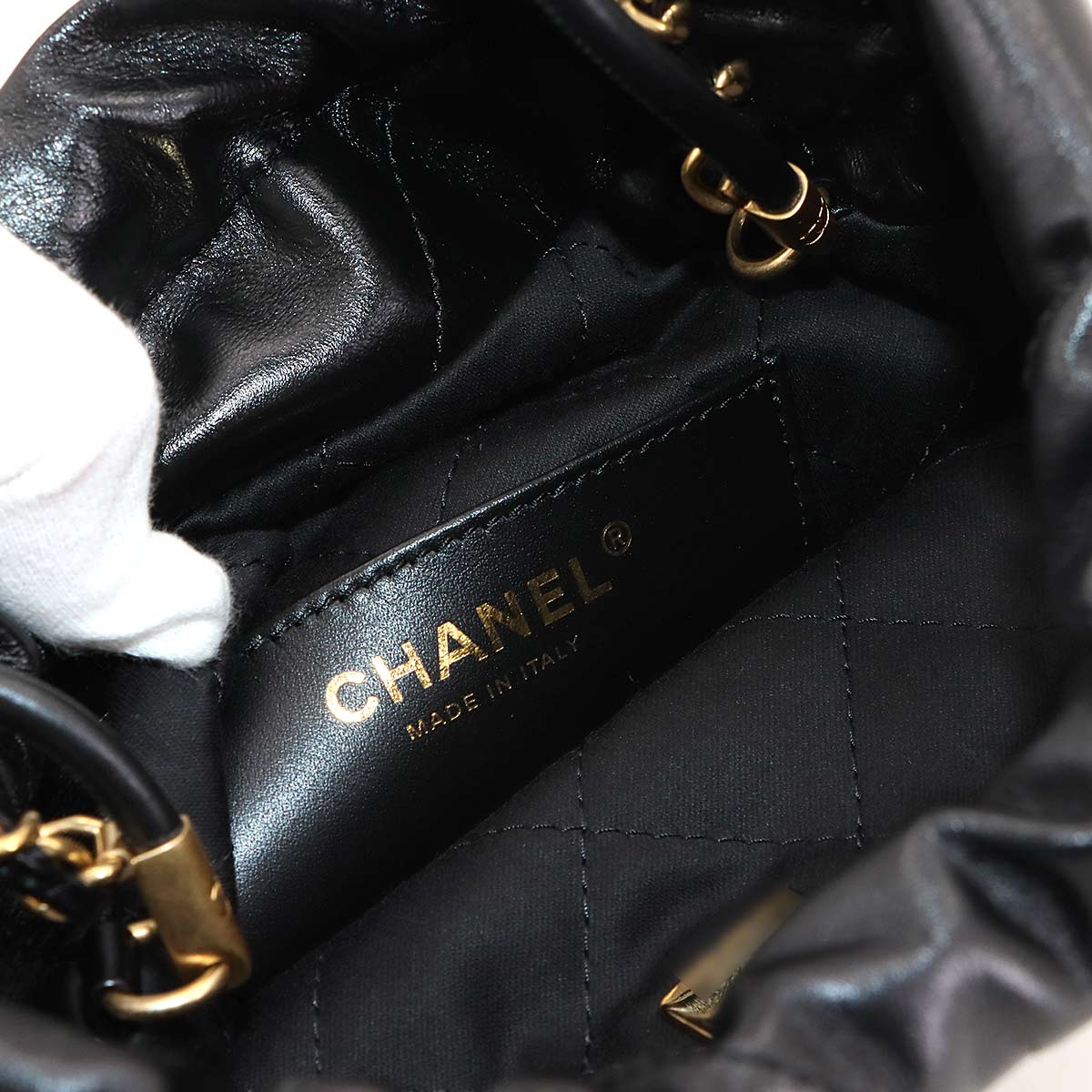 CHANEL 22 Mini Chain Hand Shoulder Bag Leather Black AS3980 Purse