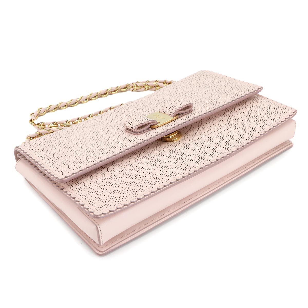 Ginny Vara Ribbon Shoulder Bag Leather Pink