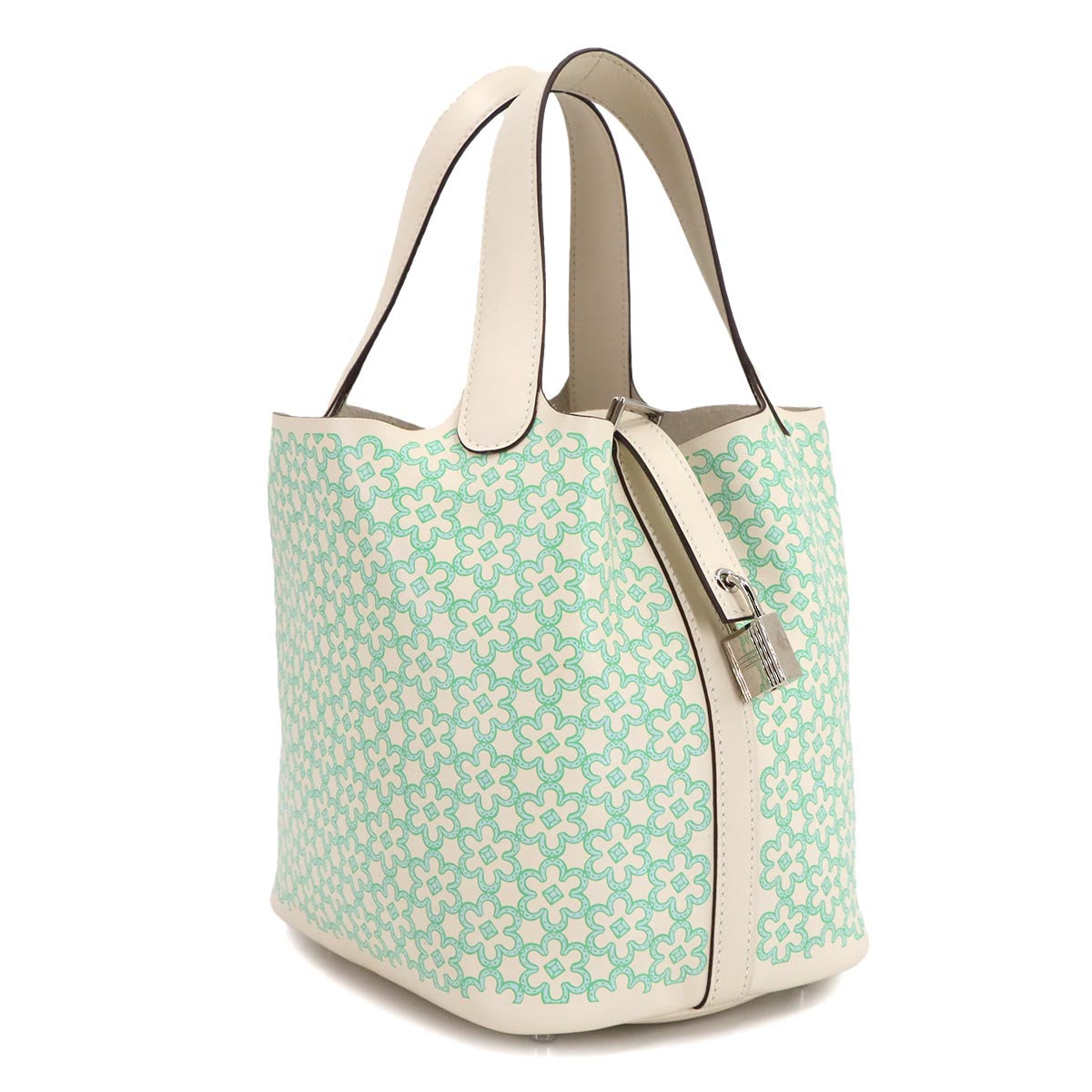 Picotin Lock PM Lucky Daisy Hand Bag Swift Nata Vert Blanc
