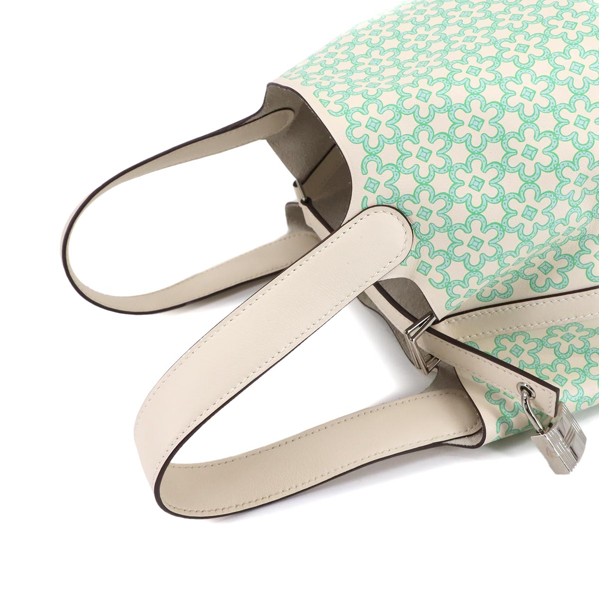 Picotin Lock PM Lucky Daisy Hand Bag Swift Nata Vert Blanc