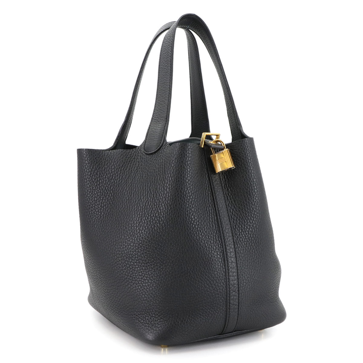 Picotin Lock MM Hand Bag Taurillon Clemence Black Purse