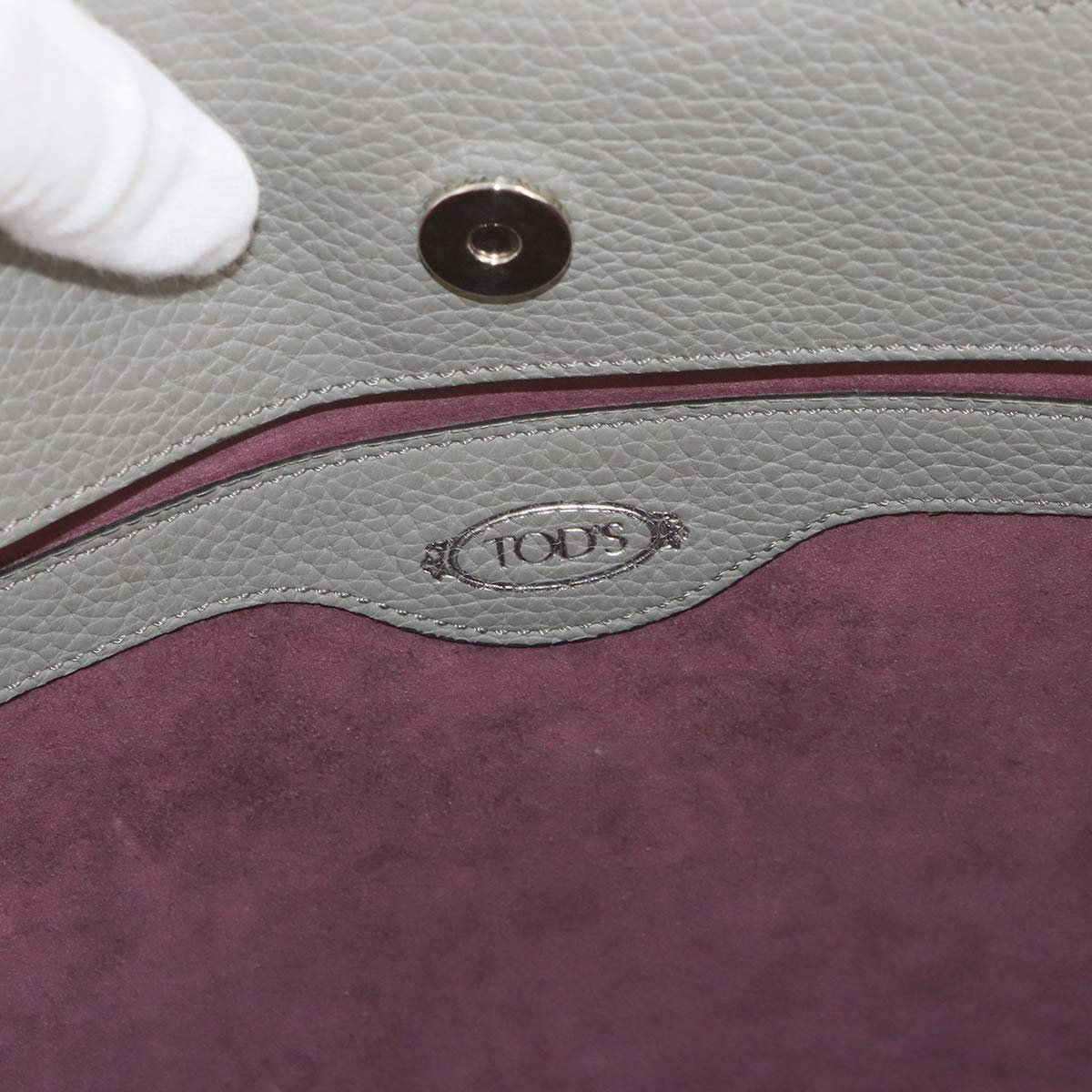 Wave Tote Bag Leather Gray Studs Tassel